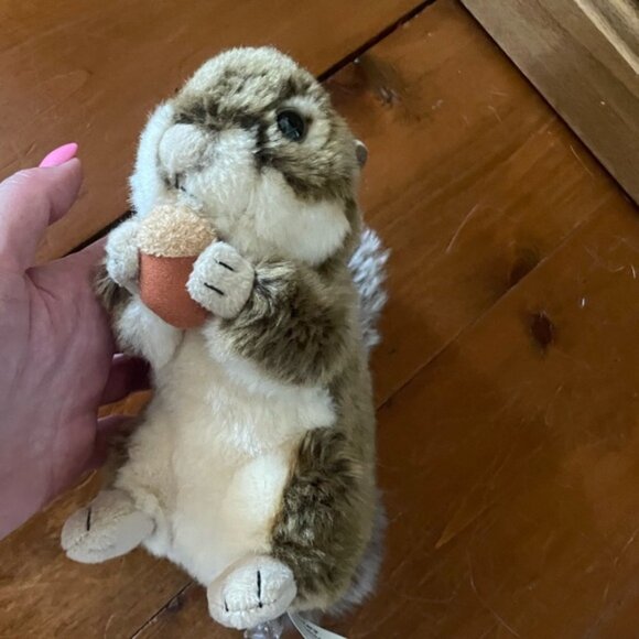 Plush 7” Squirrel Toy Standing Holding Nut Bushy Tail - Picture 5 of 10